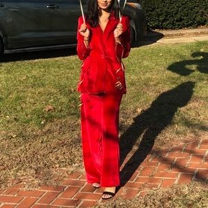 BOOHOO RED VELVET BLAZER PANT SET